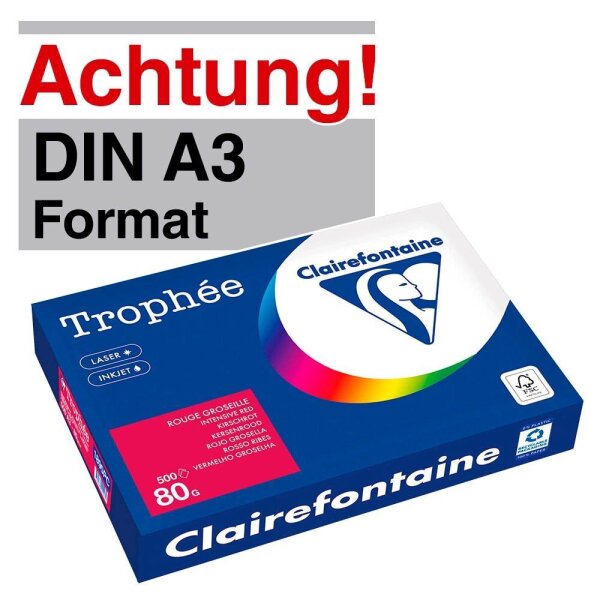 Clairefontaine Kopierpapier Trophée kirschrot DIN A3 80 g/qm 500 Blatt