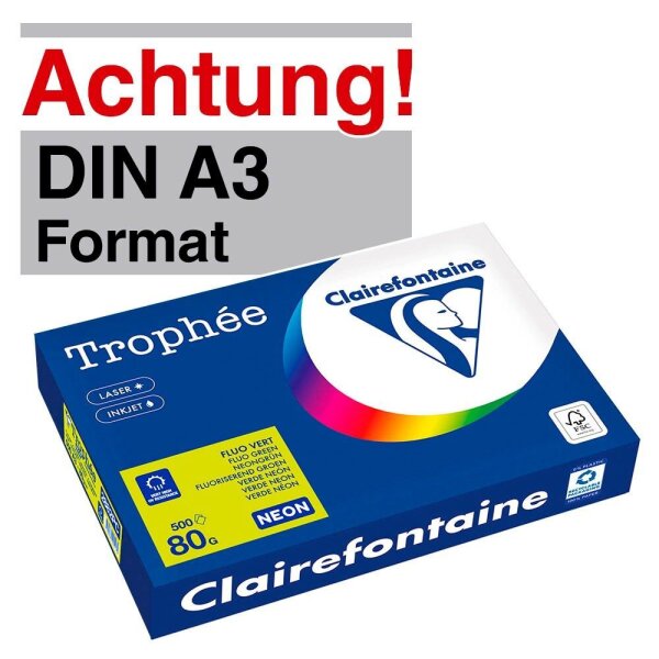 Clairefontaine Kopierpapier Trophée neongrün DIN A3 80 g/qm 500 Blatt