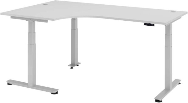 HAMMERBACHER VXDSM82 elektrisch höhenverstellbarer Schreibtisch lichtgrau L-Form, T-Fuß-Gestell silber 200,0 x 120,0 cm