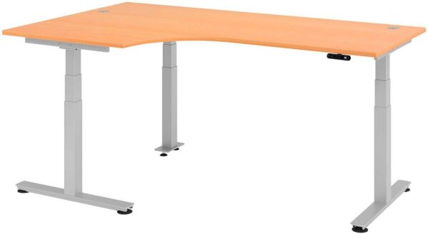 HAMMERBACHER VXDSM82 elektrisch höhenverstellbarer Schreibtisch buche L-Form, T-Fuß-Gestell silber 200,0 x 120,0 cm