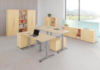 HAMMERBACHER VXDSM82 elektrisch höhenverstellbarer Schreibtisch ahorn L-Form, T-Fuß-Gestell silber 200,0 x 120,0 cm