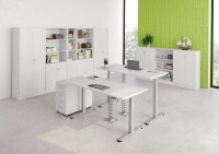 HAMMERBACHER VXDSM82 elektrisch höhenverstellbarer Schreibtisch weiß L-Form, T-Fuß-Gestell silber 200,0 x 120,0 cm