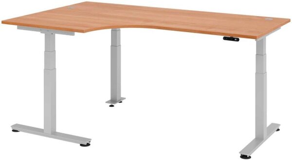 HAMMERBACHER VXDSM82 elektrisch höhenverstellbarer Schreibtisch nussbaum L-Form, T-Fuß-Gestell silber 200,0 x 120,0 cm