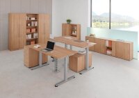 HAMMERBACHER VXDSM82 elektrisch höhenverstellbarer Schreibtisch nussbaum L-Form, T-Fuß-Gestell silber 200,0 x 120,0 cm