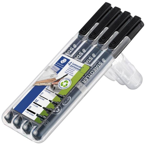 STAEDTLER Lumocolor Folienstifte schwarz 0,4 + 0,6 + 1,0 + 2,5 mm permanent, 4 St.