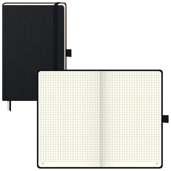 BRUNNEN Notizbuch KOMPAGNON ca. DIN A5 kariert, schwarz Hardcover 192, davon 16 zum Heraustrennen Seiten, 1 St.