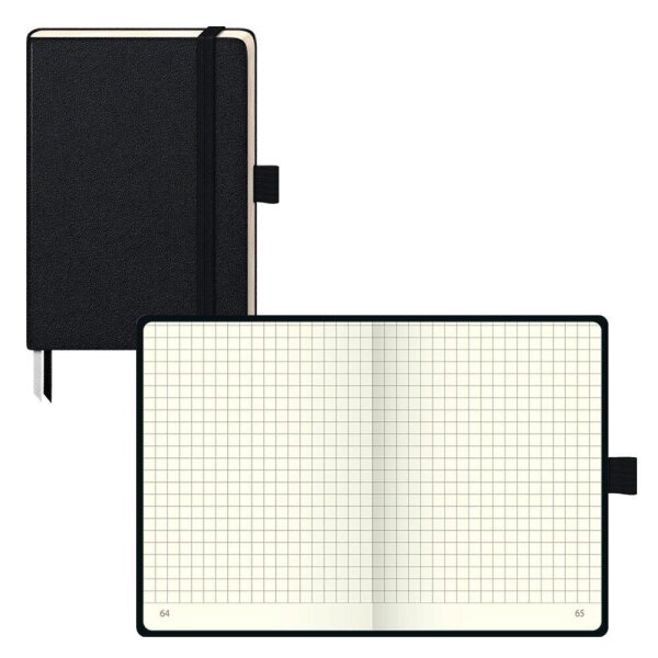 BRUNNEN Notizbuch KOMPAGNON ca. DIN A6 kariert, schwarz Hardcover 192, davon 16 zum Heraustrennen Seiten, 1 St.
