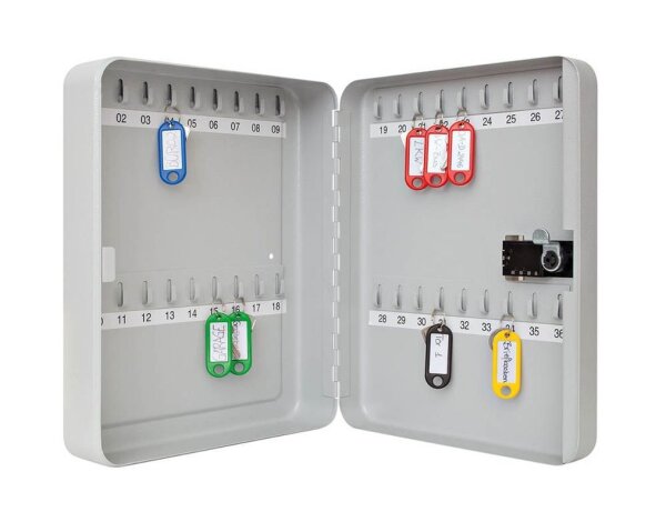 WEDO Schlüsselkasten lichtgrau mit 36 Haken, Zahlenschloss, 24,3 x 9,4 x 30,0 cm, 1 St.