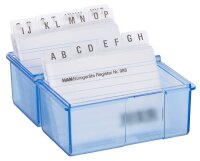 HAN A8 Karteikasten DIN A8 für 300 Karteikarten blau-transparent mit Deckel