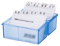 HAN A8 Karteikasten DIN A8 für 300 Karteikarten blau-transparent mit Deckel