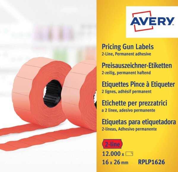 AVERY Zweckform Preisetiketten leuchtrot permanent 26,0 x 16,0 mm, 10 Rollen