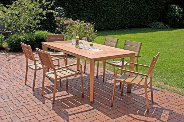 Garden Pleasure Sitzgruppe Florence, champagner Holz, Metall, 7-teilig