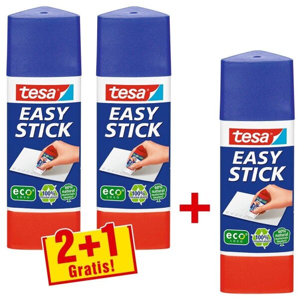 2 + 1 GRATIS: tesa EASY STICK ecoLOGO Klebestifte 25,0 g, 2 St. + GRATIS 1 St.