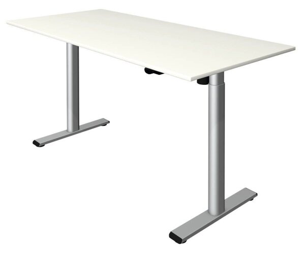 Kerkmann Move 1 base elektrisch höhenverstellbarer Schreibtisch weiß rechteckig, T-Fuß-Gestell silber 160,0 x 80,0 cm