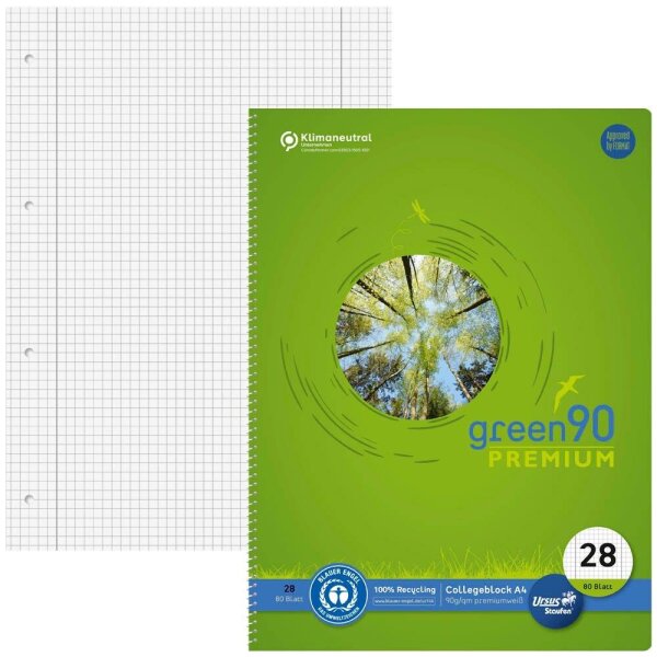 Ursus® Collegeblock Premio Lineatur 28 kariert DIN A4 Innen- und Außenrand, 1 Block