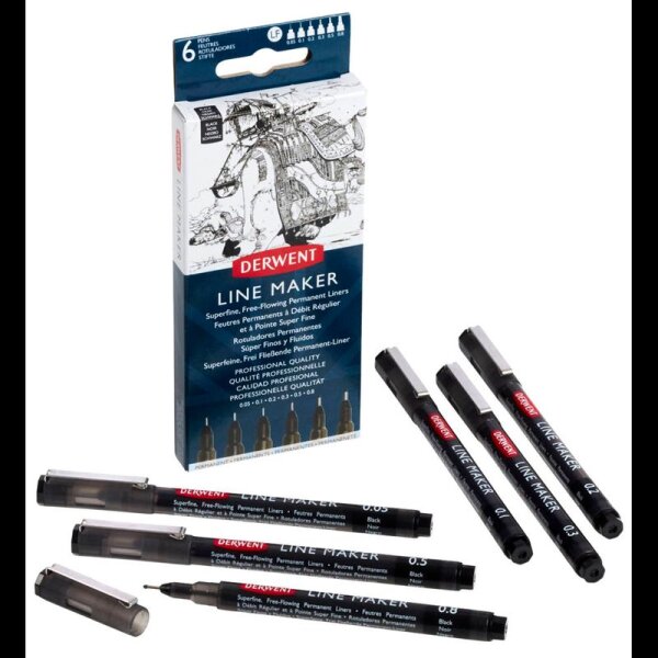 DERWENT Line Maker Fineliner-Set schwarz, 6 St.