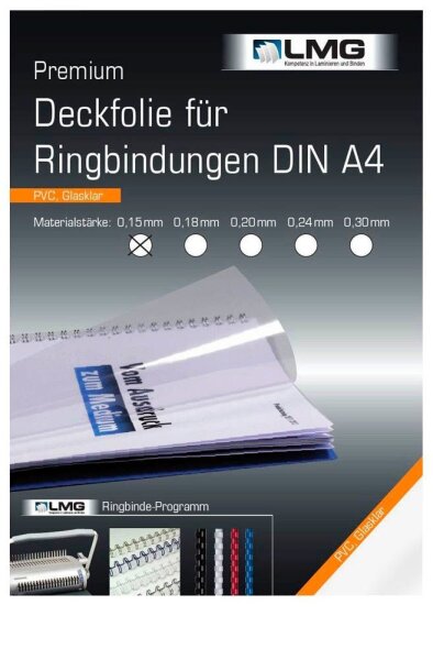 LMG Deckfolien für Bindemappen PREMIUM transparent, DIN A4 0,15 mm, 100 St.