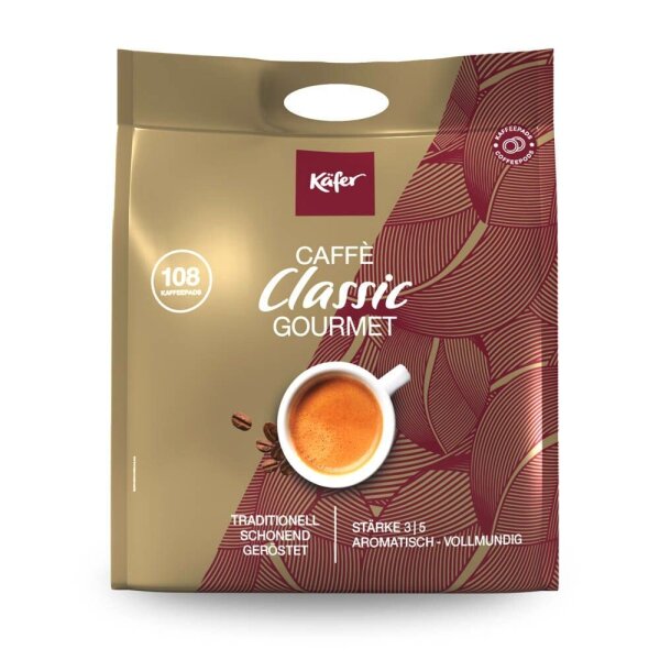 Käfer Caffè Classic Gourmet Kaffeepads, Arabica- und Robustabohnen mild, 108 St.