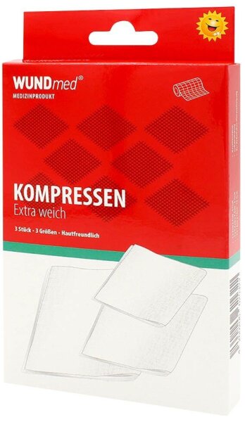 WUNDmed® Mull-Kompressen 03-010 weiß klein 5,0 cm; normal 7,5 cm; groß 10,0 cm cm, 3 St.