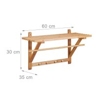 relaxdays Wandgarderobe braun Holz 4 Haken 60,0 x 30,0 cm  ( 10017155_0 )