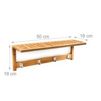 relaxdays Wandgarderobe braun Holz 4 Haken 50,0 x 18,0 cm, 1 St.