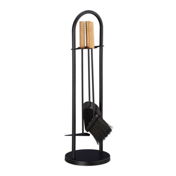 relaxdays Kaminbesteck schwarz, braun, 1 St.
