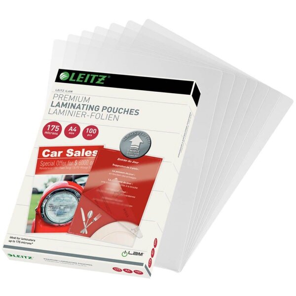LEITZ Laminierfolien UDT glänzend für A4 175 micron, 100 St.