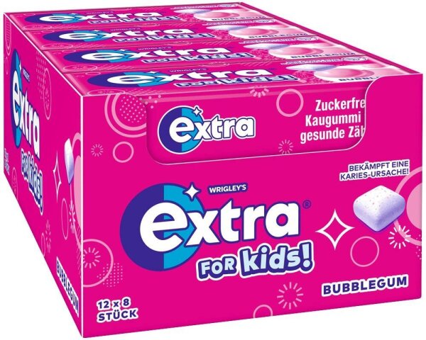 extra® for Kids Bubblegum Kaugummis 12x 8 Dragees, 12 St.