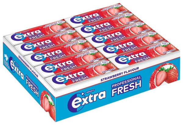 extra® PROFESSIONAL FRESH ERDBEERE Kaugummis 30x 10 Dragees, 30 St.