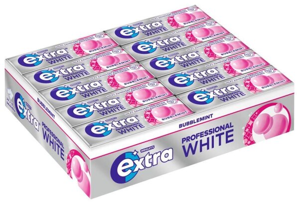 extra® PROFESSIONAL WHITE BUBBLEMINT Kaugummis 30x 10 Dragees, 30 St.