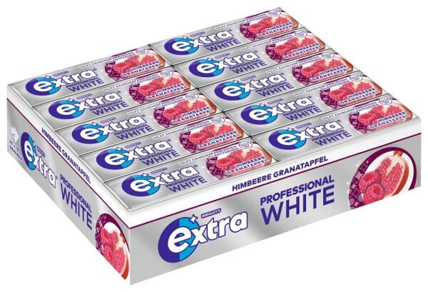 extra® PROFESSIONAL WHITE HIMBEERE GRANATAPFEL Kaugummis 30x 10 Dragees, 30 St.