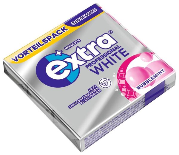 Extra® PROFESSIONAL WHITE BUBBLEMINT Kaugummis 3 Packs à 10 Stück  ( 451819 )
