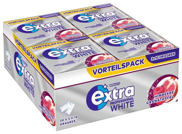 extra® PROFESSIONAL WHITE HIMBEERE GRANATAPFEL Kaugummis 20x 3x10 Dragees, 20 St.