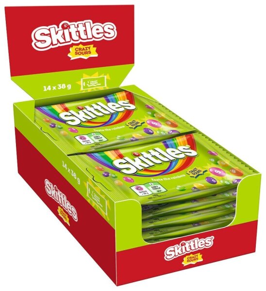 Skittles Crazy Sours Kaubonbons 14 x 38,0 g, 14 St.