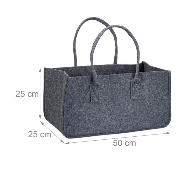 relaxdays Kaminholztasche 27,0 l anthrazit 25,0 x 50,0 x 25,0 cm, 1 St.