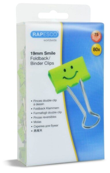 RAPESCO® Foldbackklammern Smiles grün 1,9 cm, 80 St.