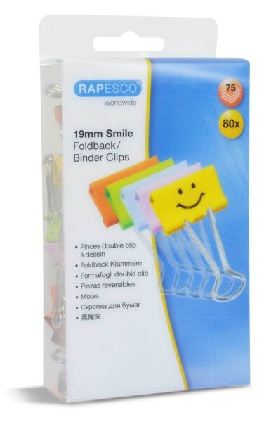 RAPESCO® Foldbackklammern Smiles farbsortiert 1,9 cm, 80 St.