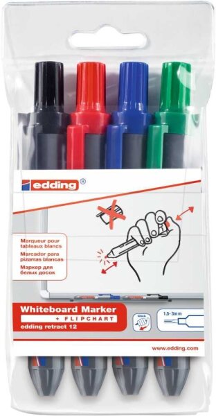 edding retract 12 Whiteboard-Marker farbsortiert 1,5 - 3,0 mm, 4 St.