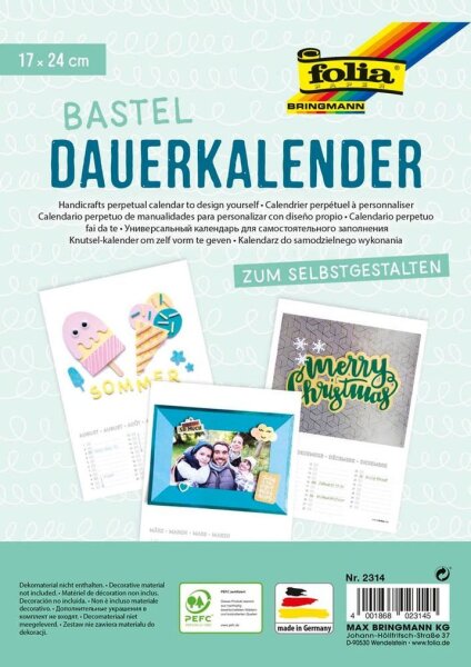 folia Kalender zum Selbstgestalten 17,0 x 24,0 cm jahresunabhängig, 1 St.