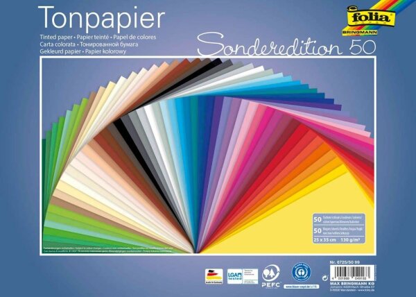 folia Tonpapier Sonderedition 50 farbsortiert 130 g/qm 50 Blatt