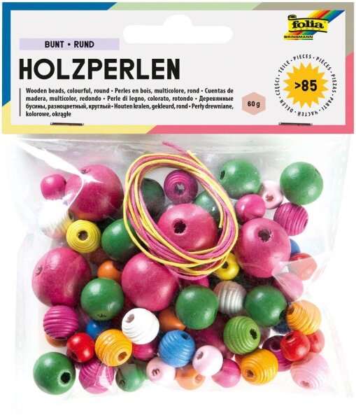 folia Bastelset Holzperlen bunt mehrfarbig