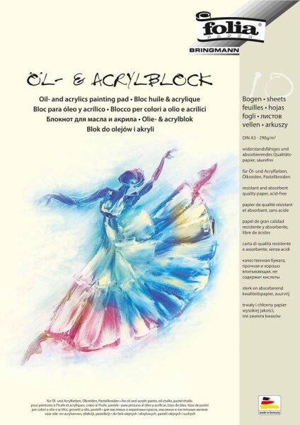 folia Zeichenblock für Öl- und Acrylfarben DIN A3 290 g/qm, 10 Blatt, 10 Blatt