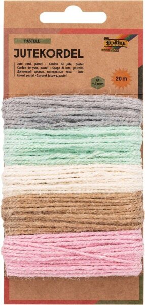 folia Kordel Jute farbig rauh grau, hellgrün, creme, beige, rosa 2,0 mm x 5x 4,0 m