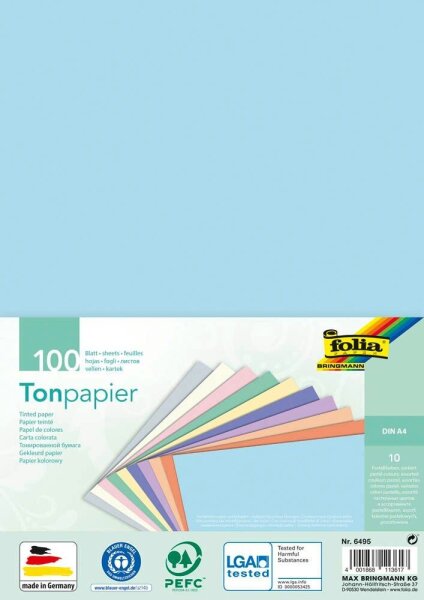 folia Tonpapier Pastell farbsortiert 130 g/qm 100 Blatt
