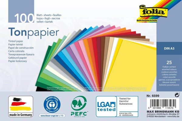 folia Tonpapier farbsortiert 130 g/qm 100 Blatt