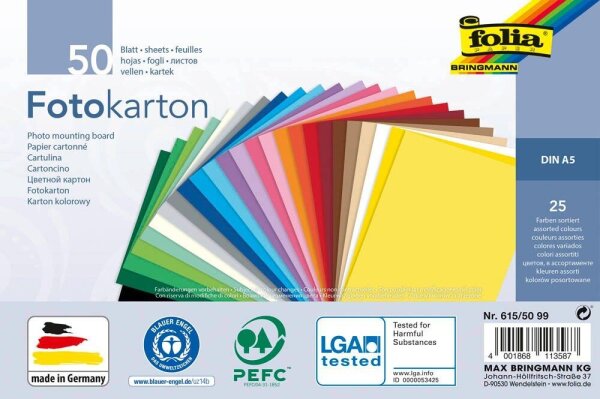 folia Fotokarton farbsortiert 300 g/qm 50 Blatt