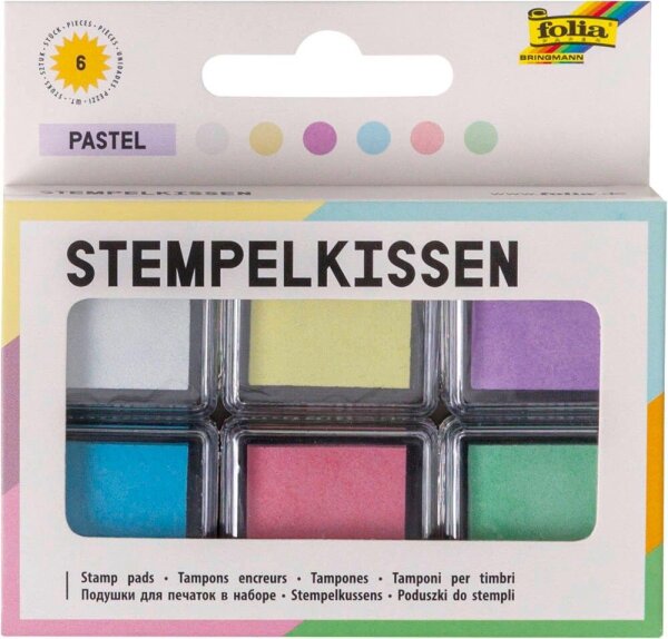folia Stempelkissen pastell weiß, hellgelb, flieder, hellblau, rosa, hellgün 6x 2,4 x 2,4 cm, 1 Pack