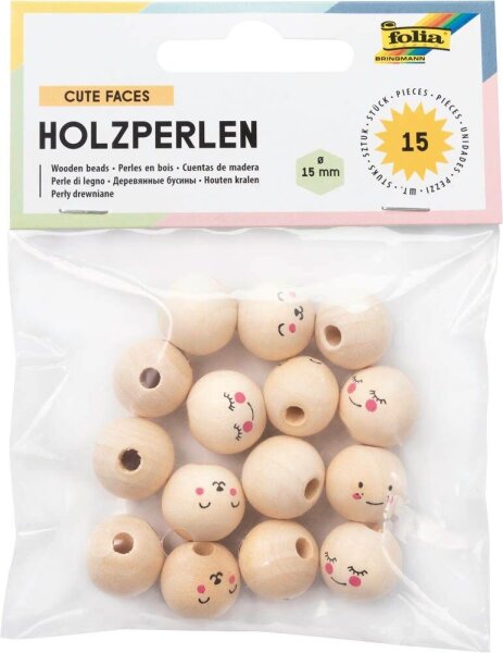 folia Bastelset Holzperlen Gesicht natur