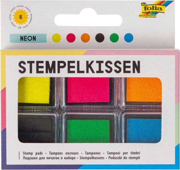 folia Stempelkissen neon gelb, pink, orange, schwarz, grün, blau 6x 2,4 x 2,4 cm, 1 Pack