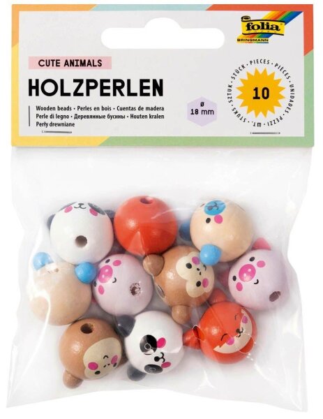 folia Bastelset Holzperlen Tiergesicht natur